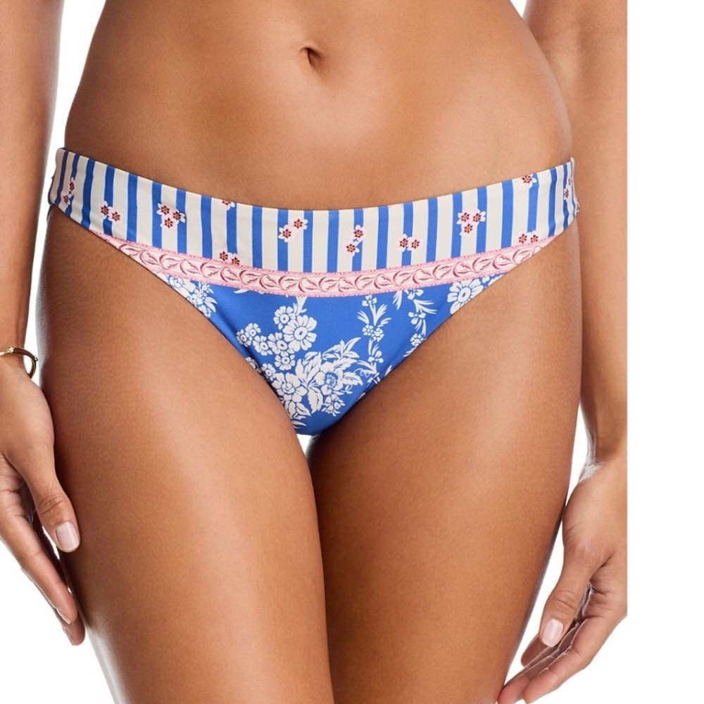 Agua Bendita Lola Palacio Low Rise Bikini Bottom Multicolor Floral Striped L